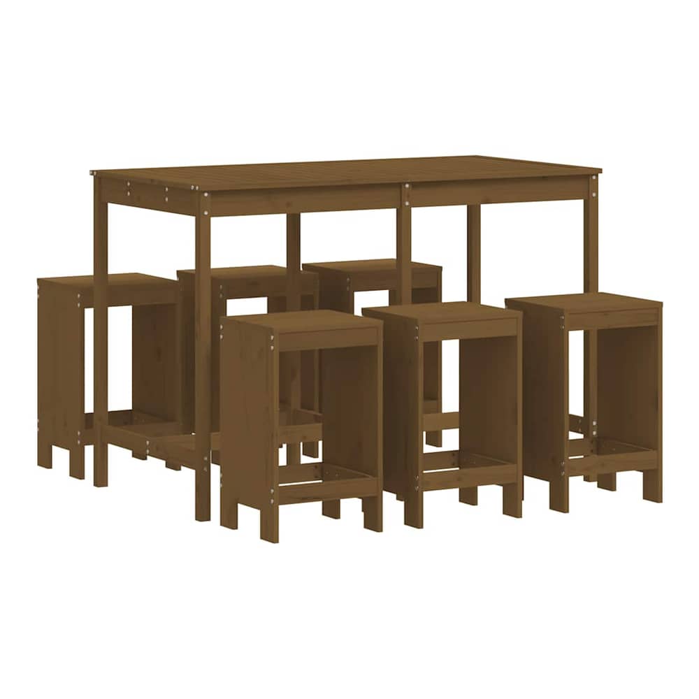 7 Piece Garden Bar Set Solid Wood Pine Honey brown pine