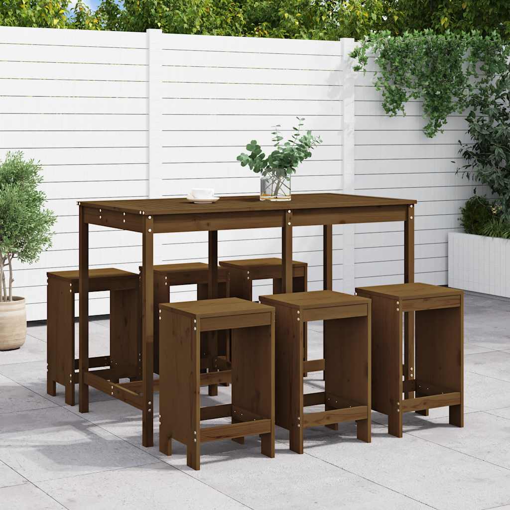 7 Piece Garden Bar Set Solid Wood Pine Honey brown pine