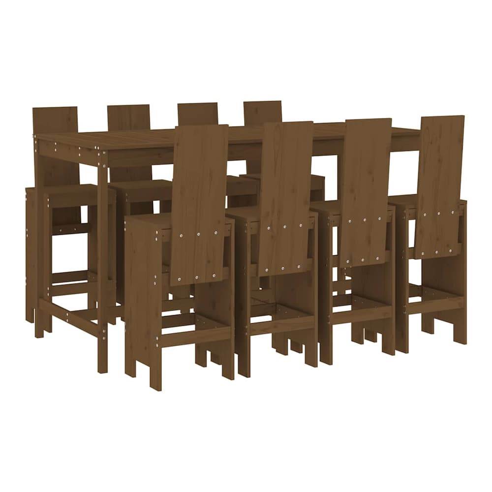 9 Piece Garden Bar Set Solid Wood Pine Honey brown pine