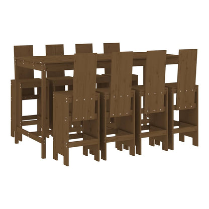 9 Piece Garden Bar Set Solid Wood Pine Honey brown pine
