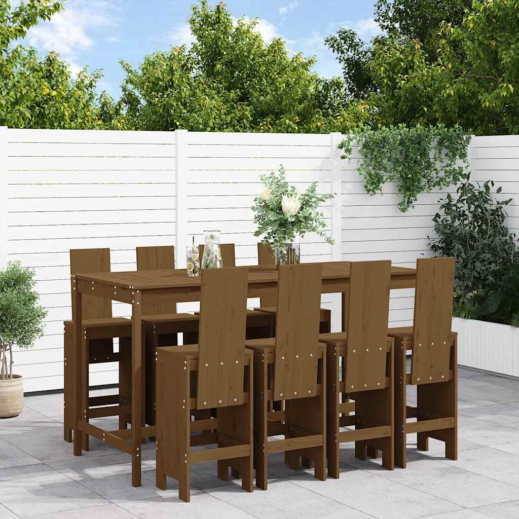 9 Piece Garden Bar Set Solid Wood Pine Honey brown pine