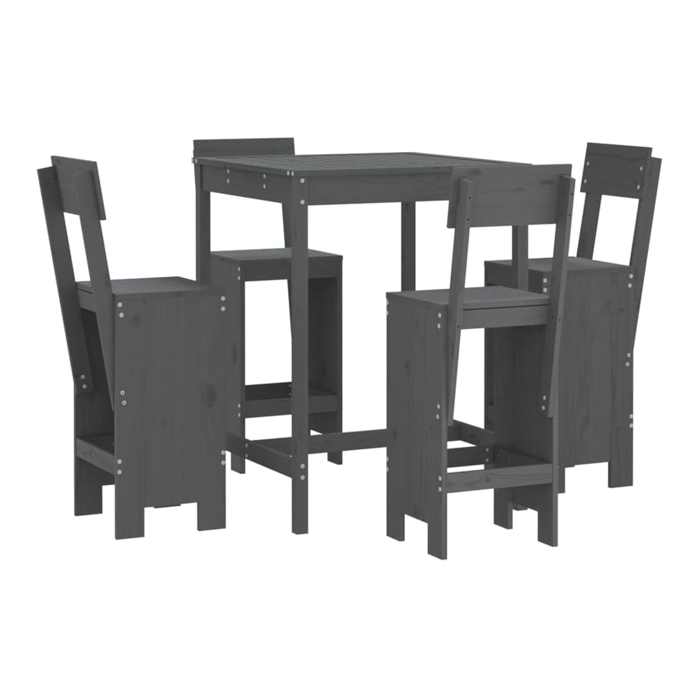 5 Piece Garden Bar Set Solid Wood Pine Grey pine