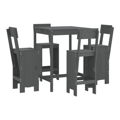 5 Piece Garden Bar Set Solid Wood Pine Grey pine