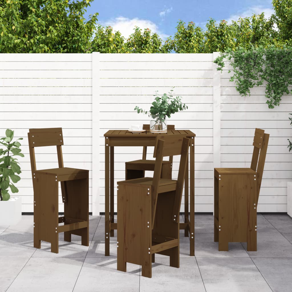 5 Piece Garden Bar Set Solid Wood Pine Honey brown pine