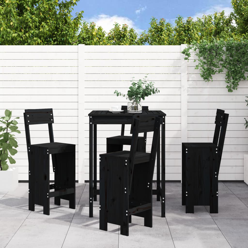 5 Piece Garden Bar Set Solid Wood Pine Black pine