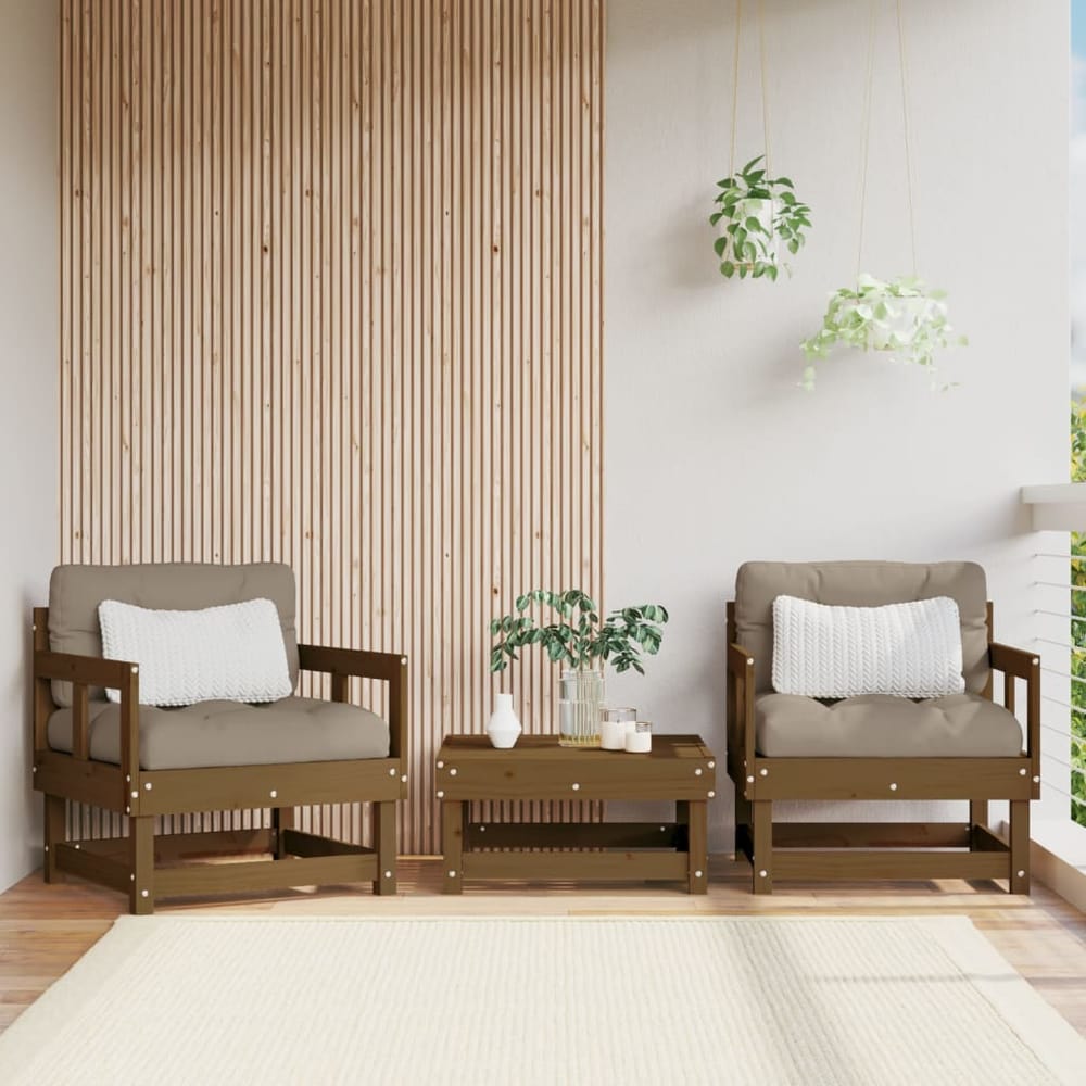 Garden Chairs 2 pcs Solid Wood Pine Armchair (2 pcs) Honey brown pine