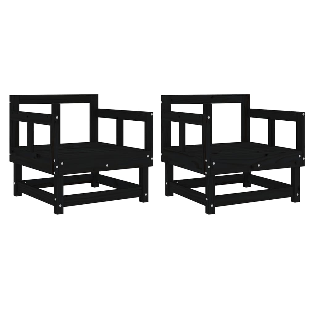 vidaXL Garden Chairs 2 pcs Black Solid Wood Pine 2
