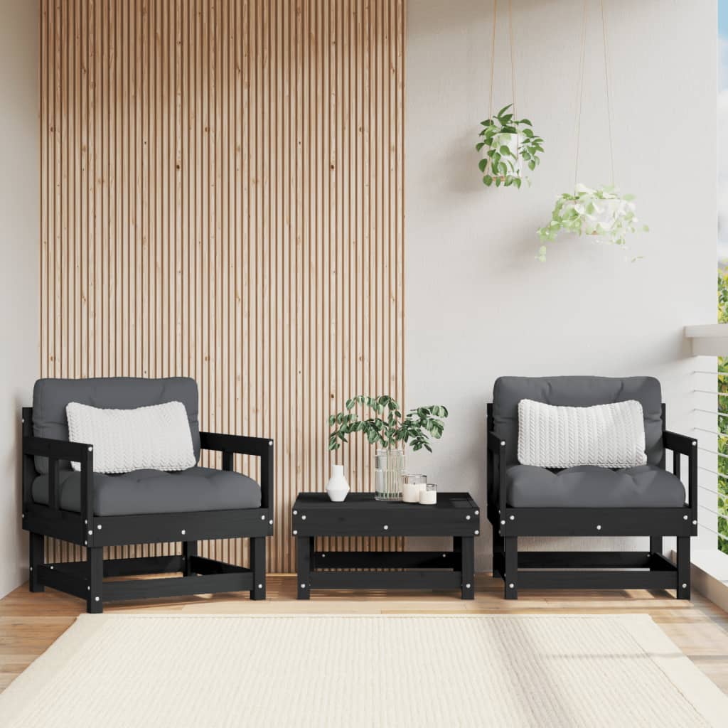 vidaXL Garden Chairs 2 pcs Black Solid Wood Pine 1