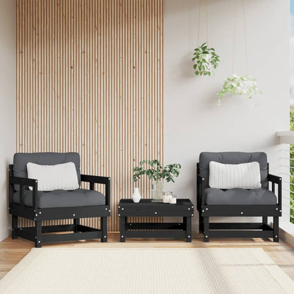 vidaXL Garden Chairs 2 pcs Black Solid Wood Pine 1