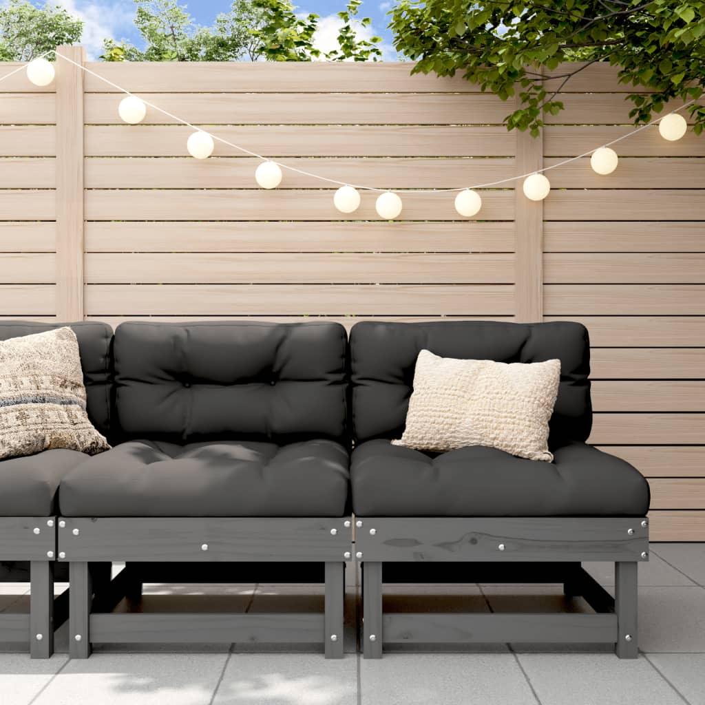 Garden Middle Sofas 2 pcs Solid Wood Pine Middle Sofa (2 pcs) Grey pine