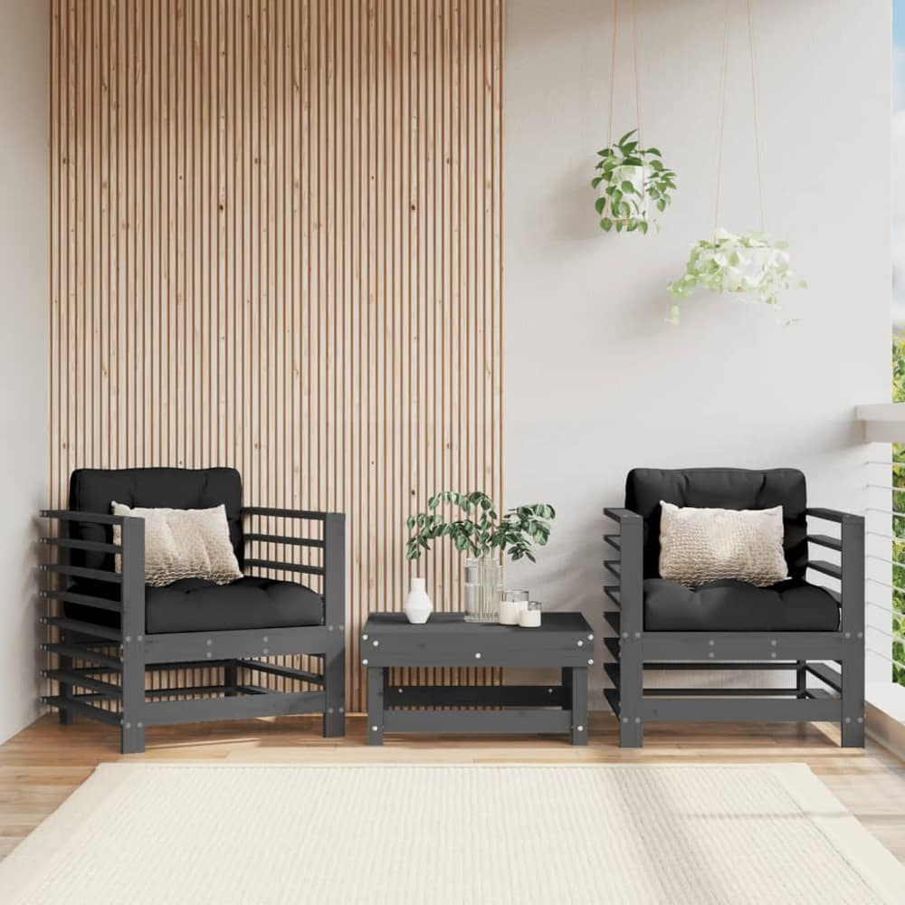 Garden Chairs 2 pcs Solid Wood Pine Armchair (2 pcs) Grey pine