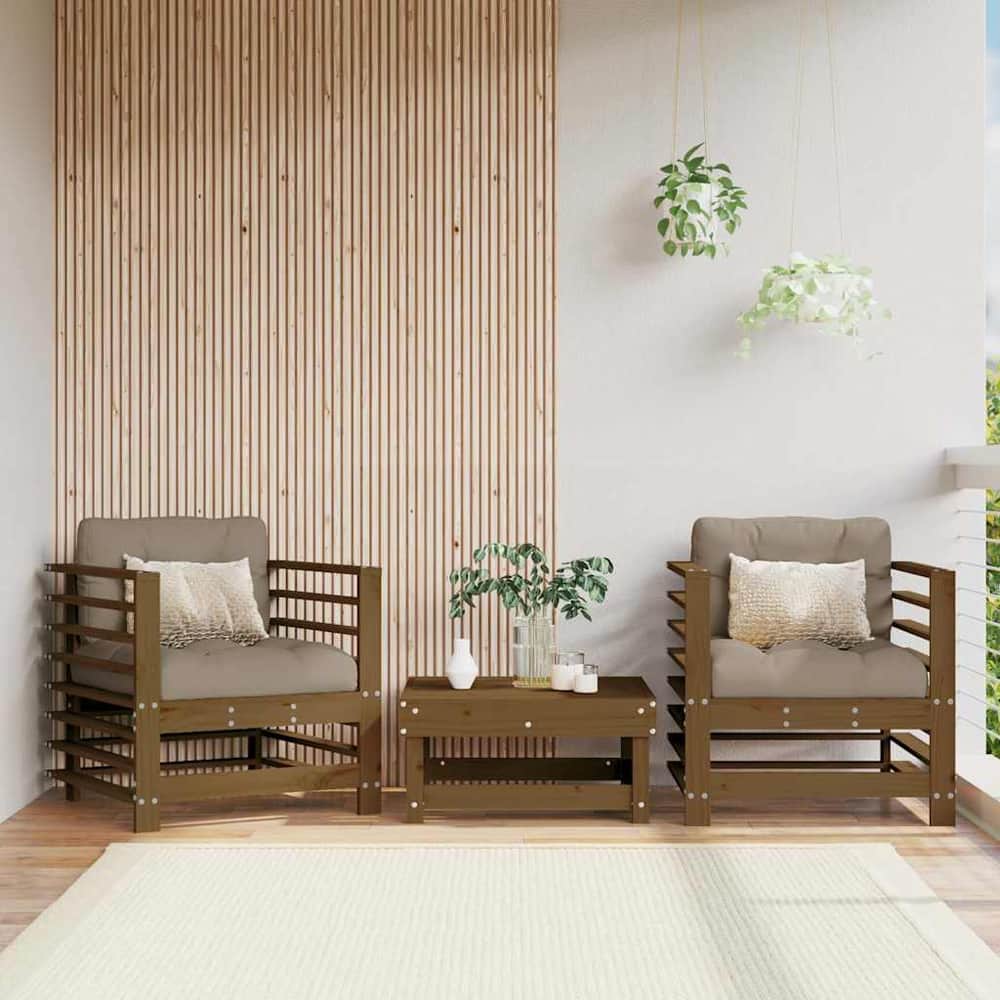 Garden Chairs 2 pcs Solid Wood Pine Armchair (2 pcs) Honey brown pine