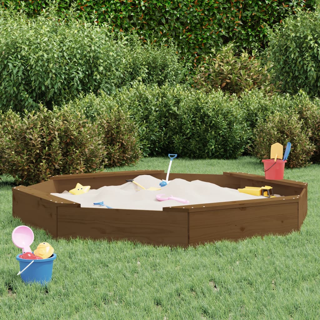 vidaXL Sandbox with Seats Honey Brown Octagon Solid Wood Pine 1