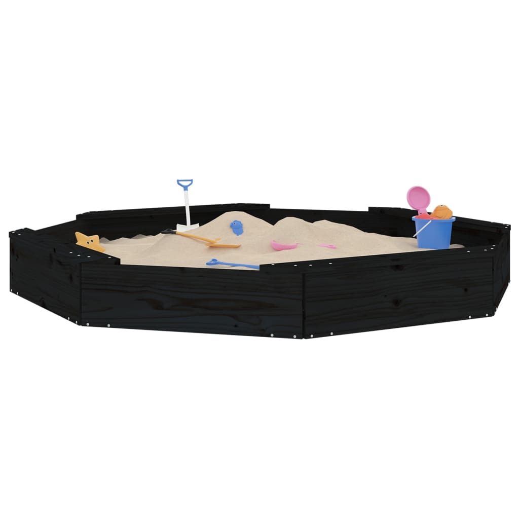 vidaXL Sandbox with Seats Black Octagon Solid Wood Pine 3