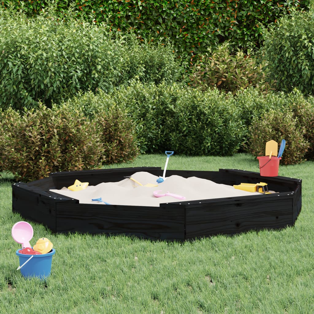vidaXL Sandbox with Seats Black Octagon Solid Wood Pine 1