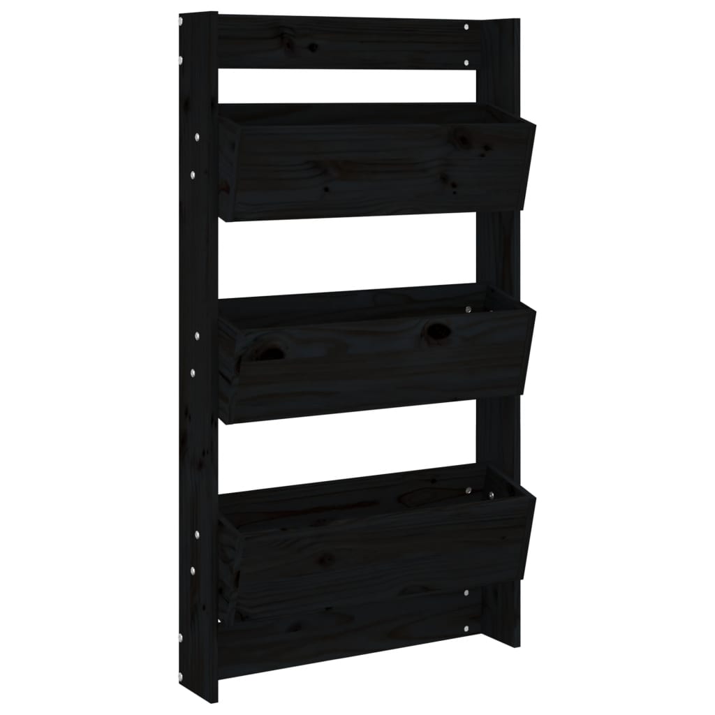 vidaXL Wall Planter 3-Tier 60x18.5x110 cm Black Solid Wood Pine 2