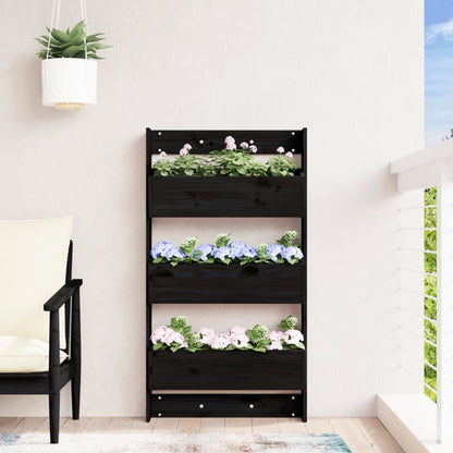vidaXL Wall Planter 3-Tier 60x18.5x110 cm Black Solid Wood Pine 3