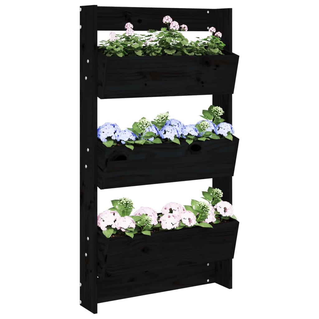 vidaXL Wall Planter 3-Tier 60x18.5x110 cm Black Solid Wood Pine 1