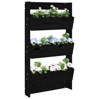 vidaXL Wall Planter 3-Tier 60x18.5x110 cm Black Solid Wood Pine 1