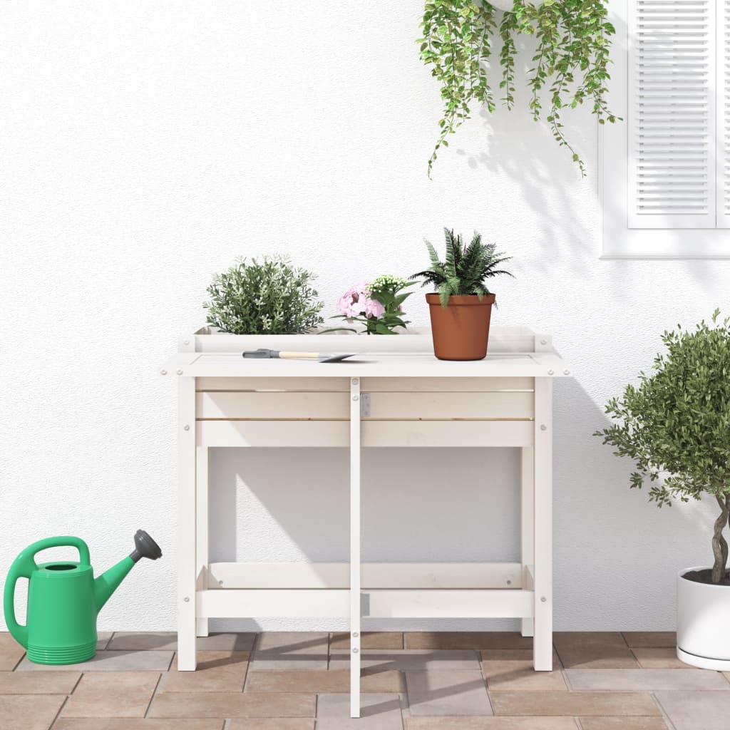vidaXL Garden Planter with Folding Tabletop White Solid Wood Pine 3