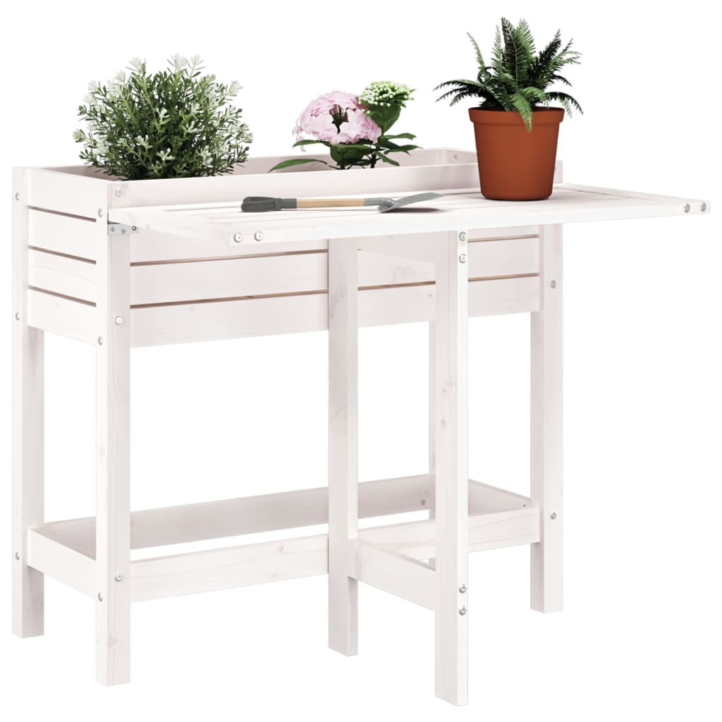 vidaXL Garden Planter with Folding Tabletop White Solid Wood Pine 1