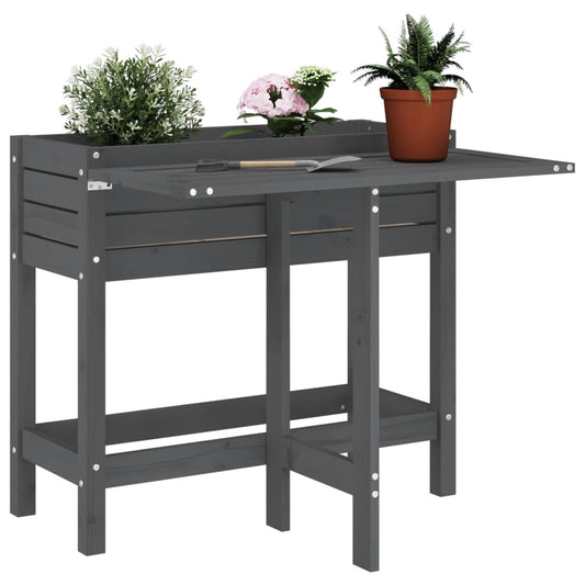 vidaXL Garden Planter with Folding Tabletop Grey Solid Wood Pine 1
