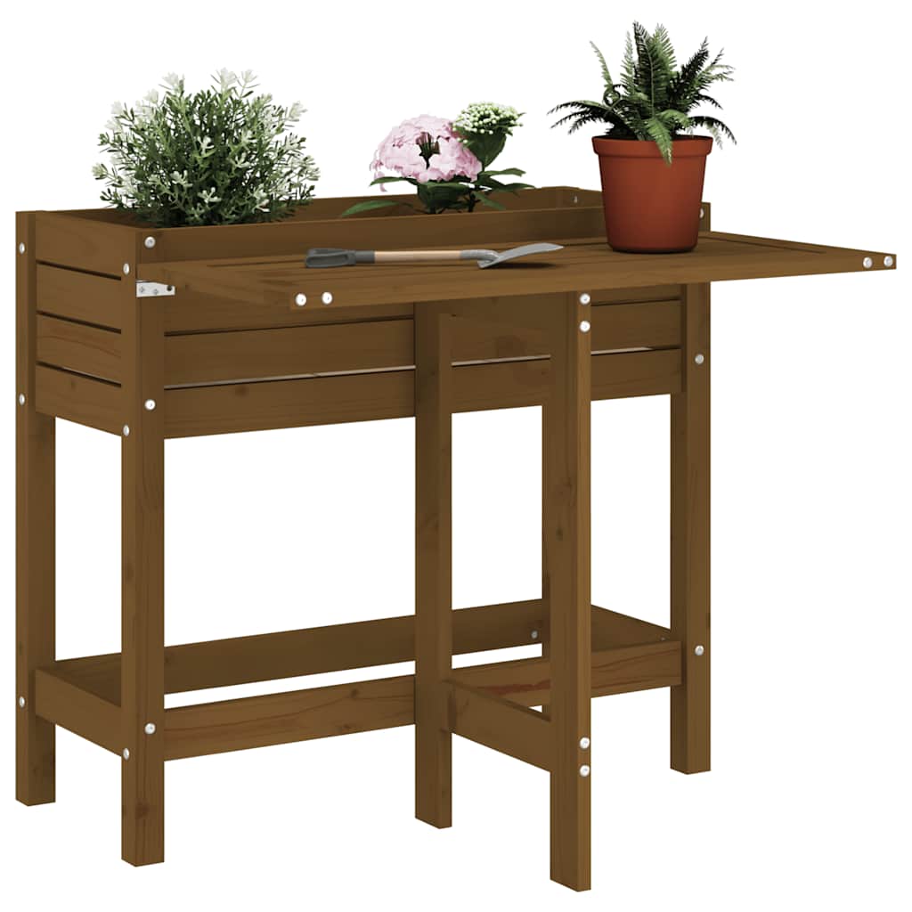 vidaXL Garden Planter with Folding Tabletop Honey Brown 1