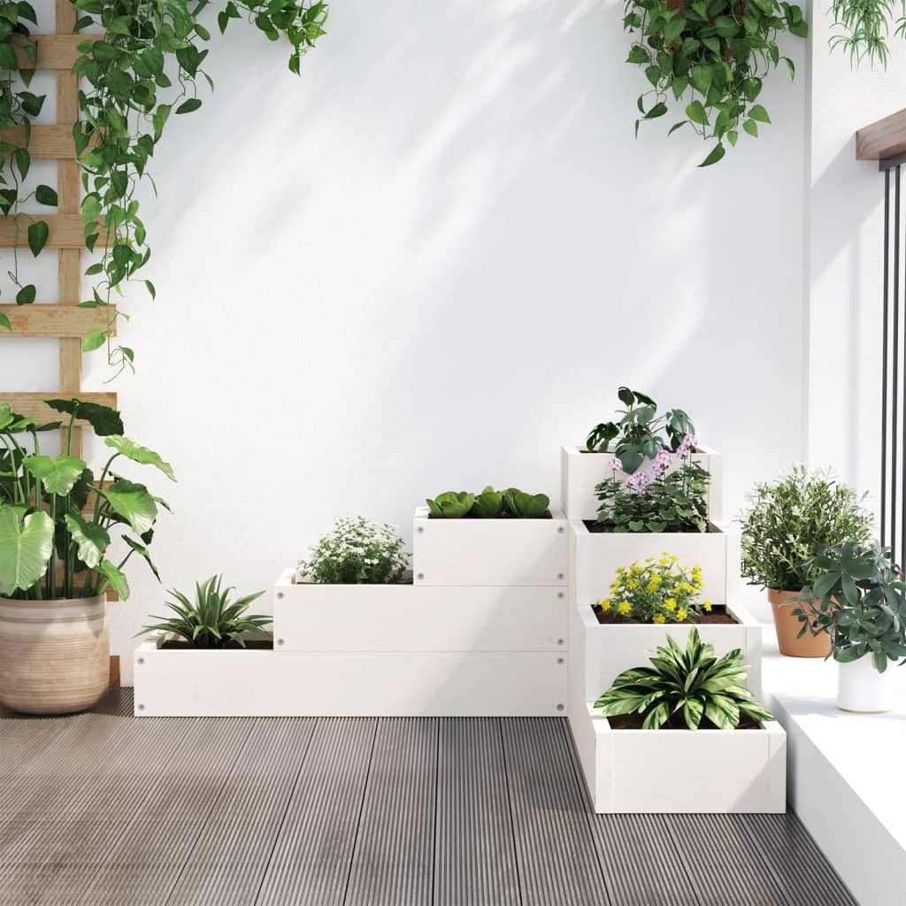 vidaXL Garden Planter 4-Tier 80.5x79x36 cm White Solid Wood Pine 3