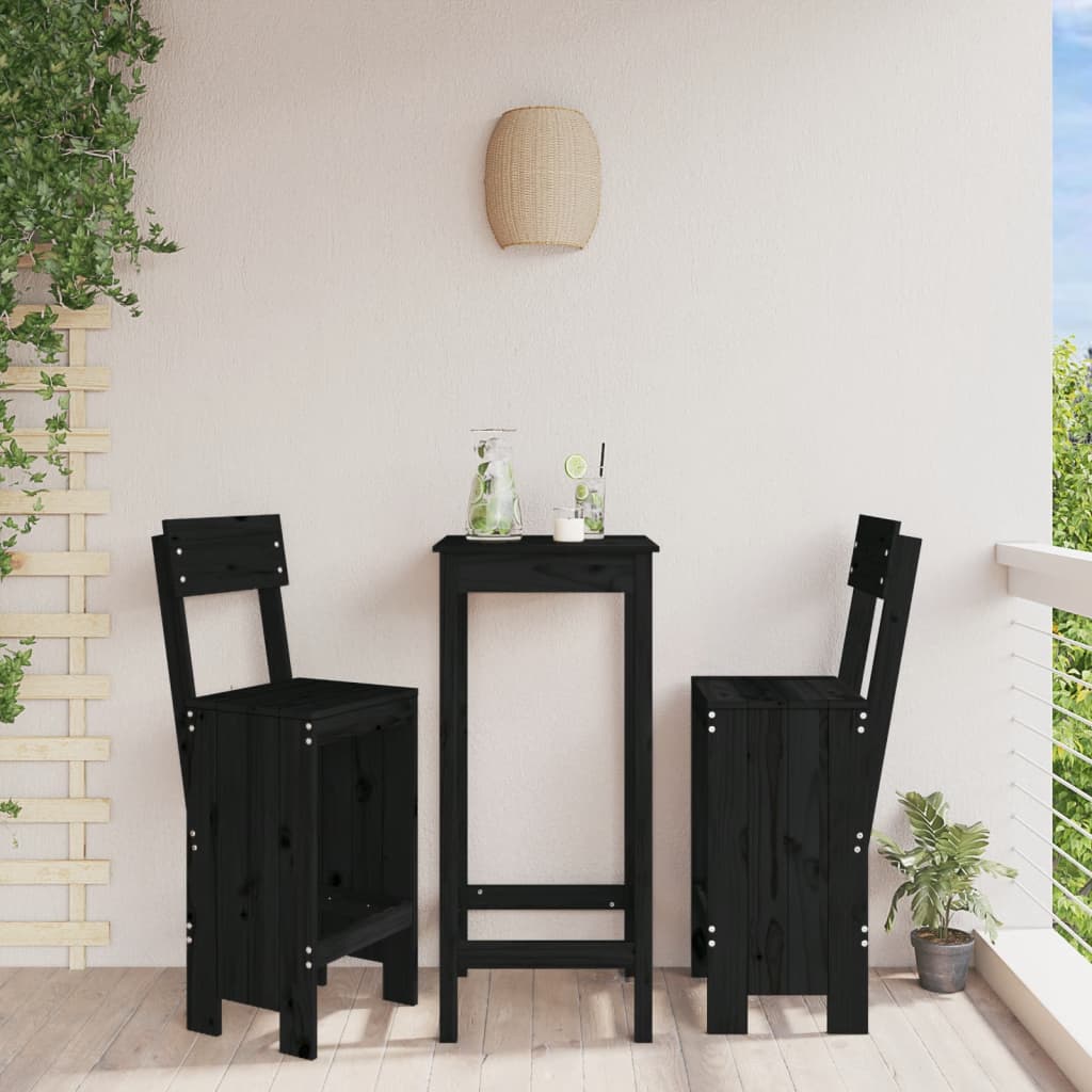 vidaXL Bar Stools 2 pcs Black 40x48.5x115.5 cm Solid Wood Pine 1