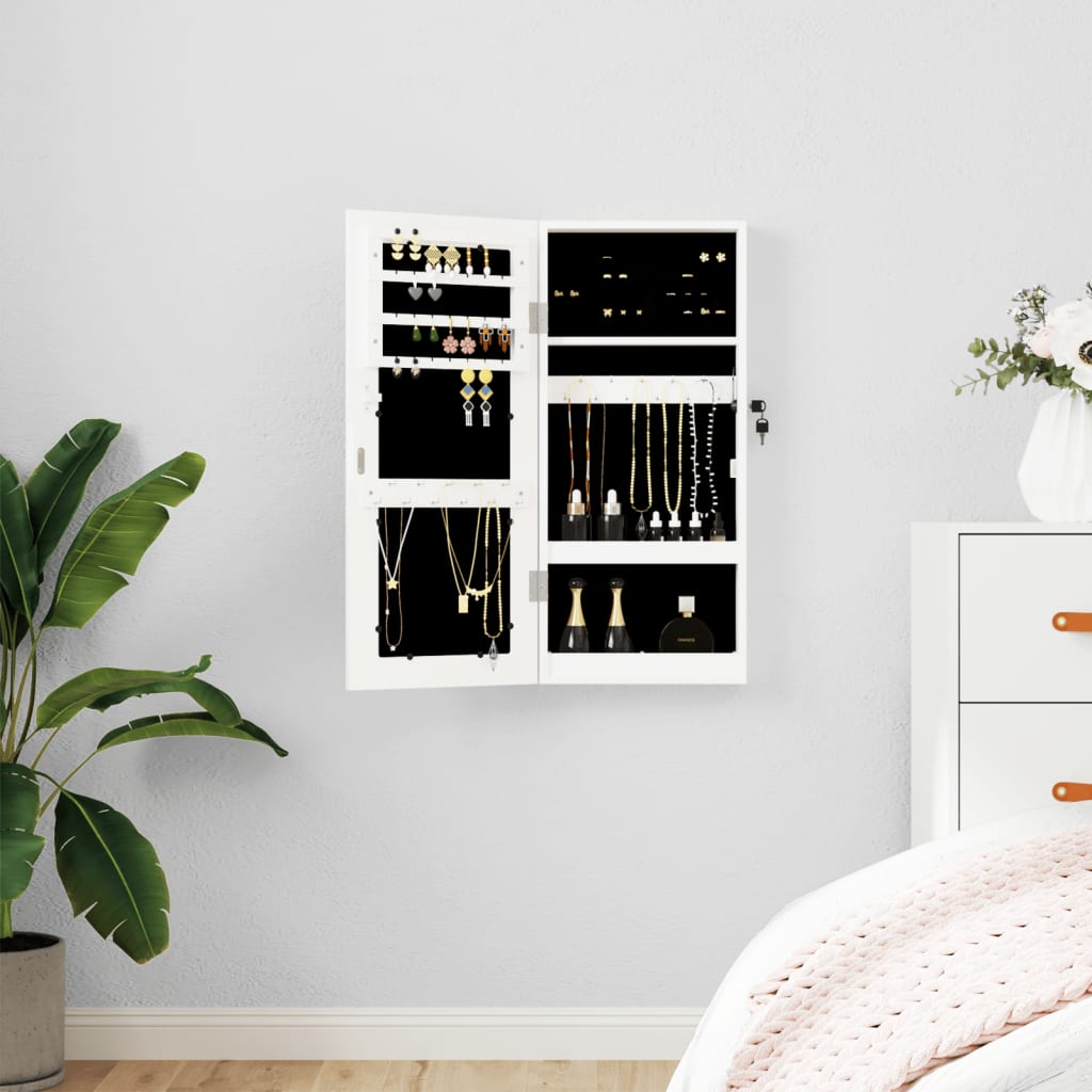 vidaXL Mirror Jewellery Cabinet Wall Mounted White 30x8.5x67 cm 1