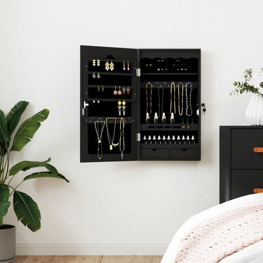 Mirror Jewellery Cabinet Wall Mounted 37,5x10x67 cm Black 37.5 x 10 x 76 cm