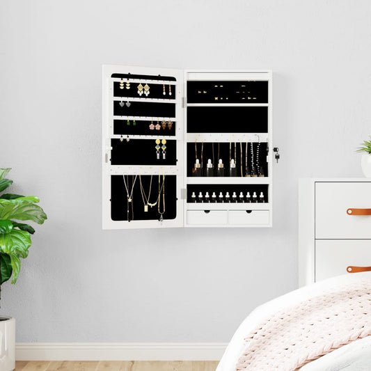 vidaXL Mirror Jewellery Cabinet with LED Lights Wall Mounted White 1