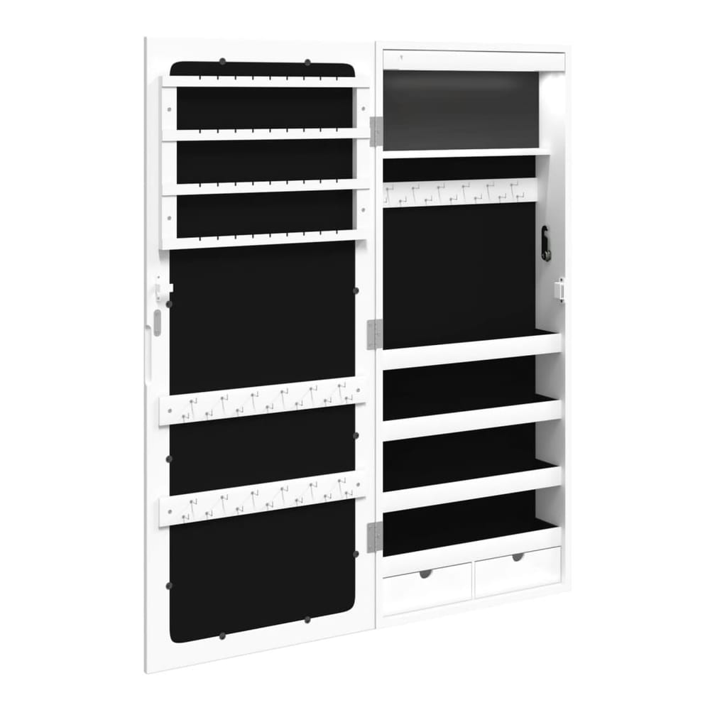 Mirror Jewellery Cabinet with LED Lights Wall Mounted White
