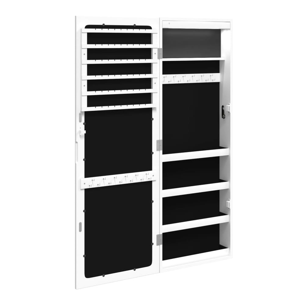 Mirror Jewellery Cabinet with LED Lights Wall Mounted White