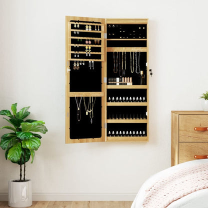 Mirror Jewellery Cabinet with LED Lights Wall Mounted Brown