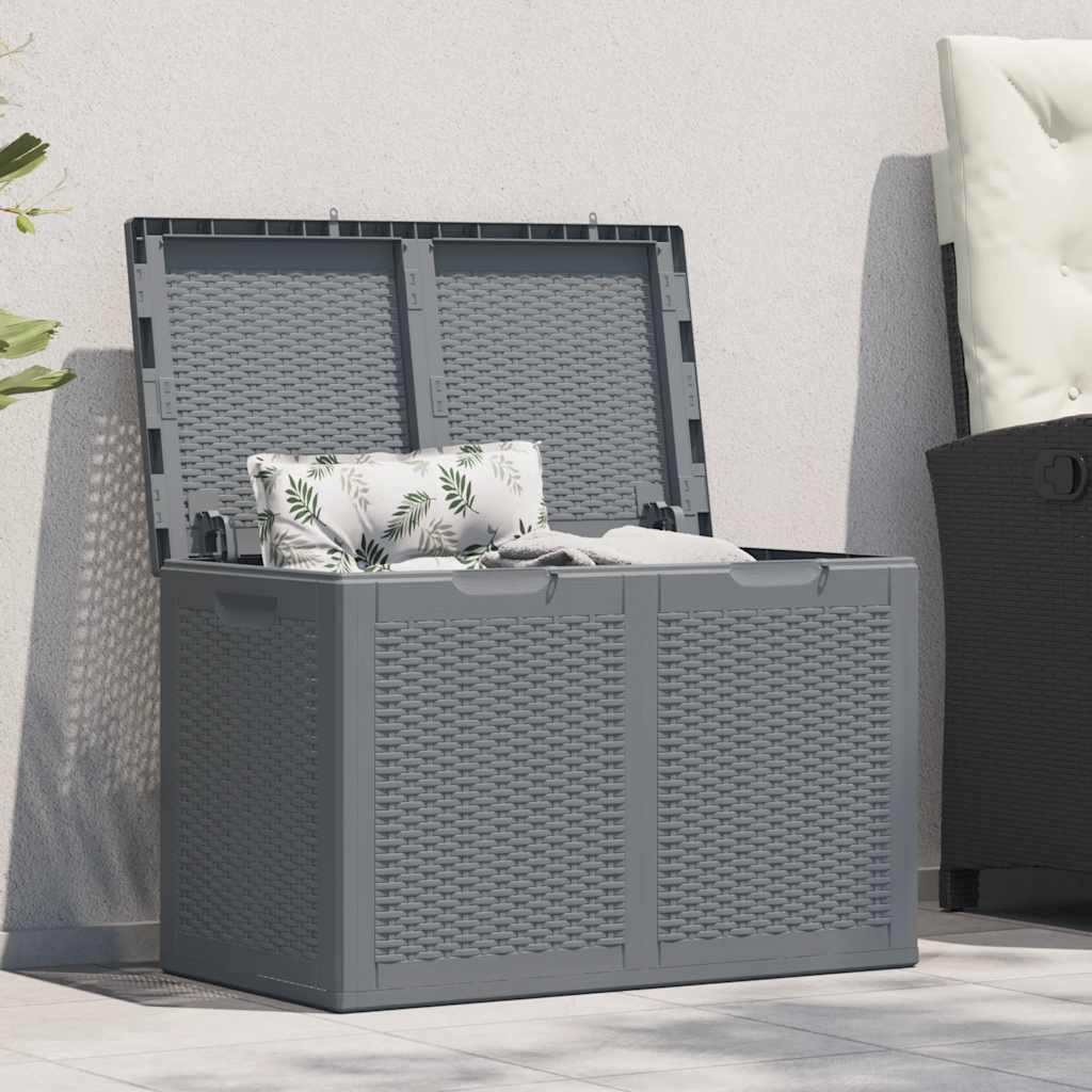 vidaXL Garden Storage Box Grey PP Rattan 180 L 1