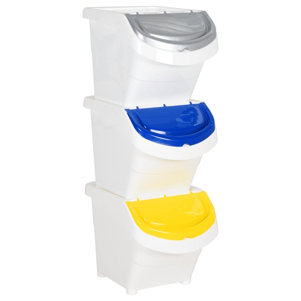 vidaXL Stackable Waste Bins with Lids 3 pcs White PP 78 L 1