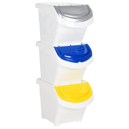 vidaXL Stackable Waste Bins with Lids 3 pcs White PP 78 L 1