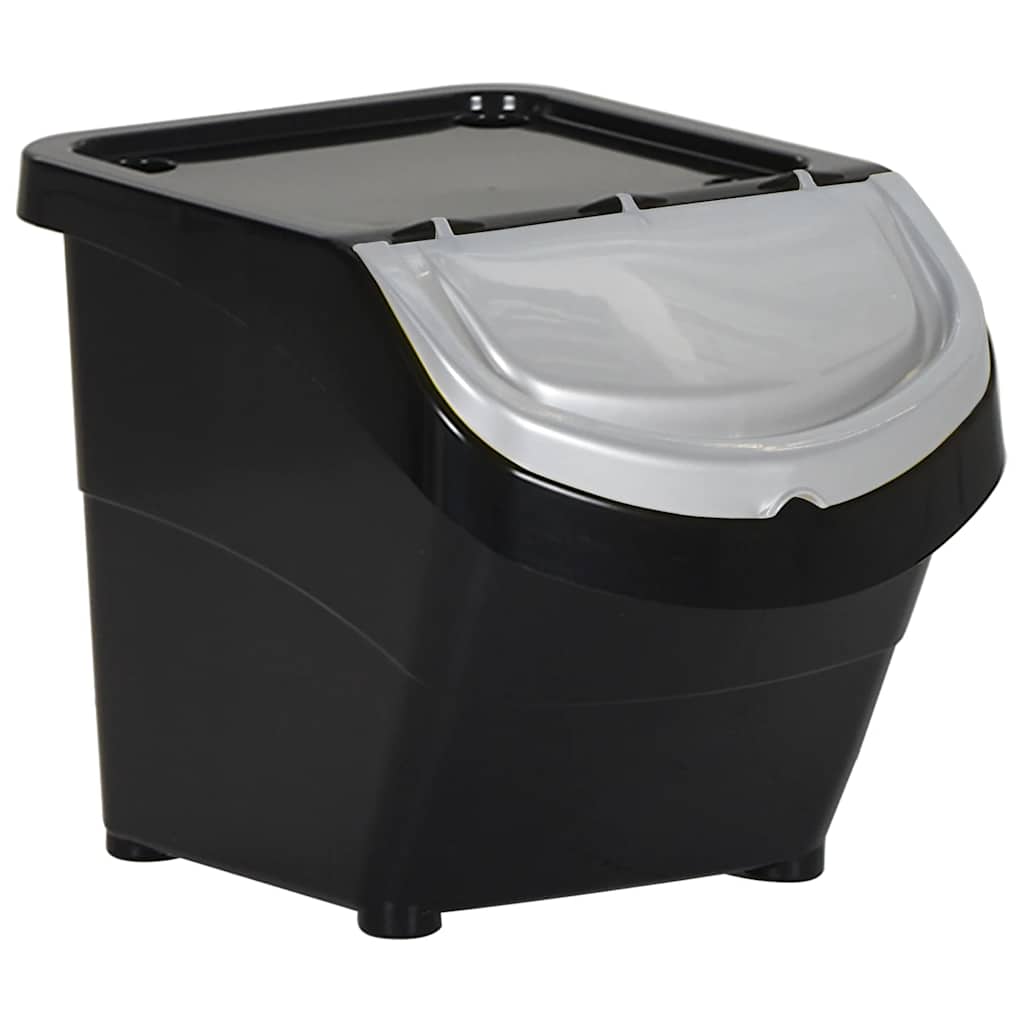 vidaXL Stackable Waste Bins with Lids 3 pcs Black PP 78 L 6