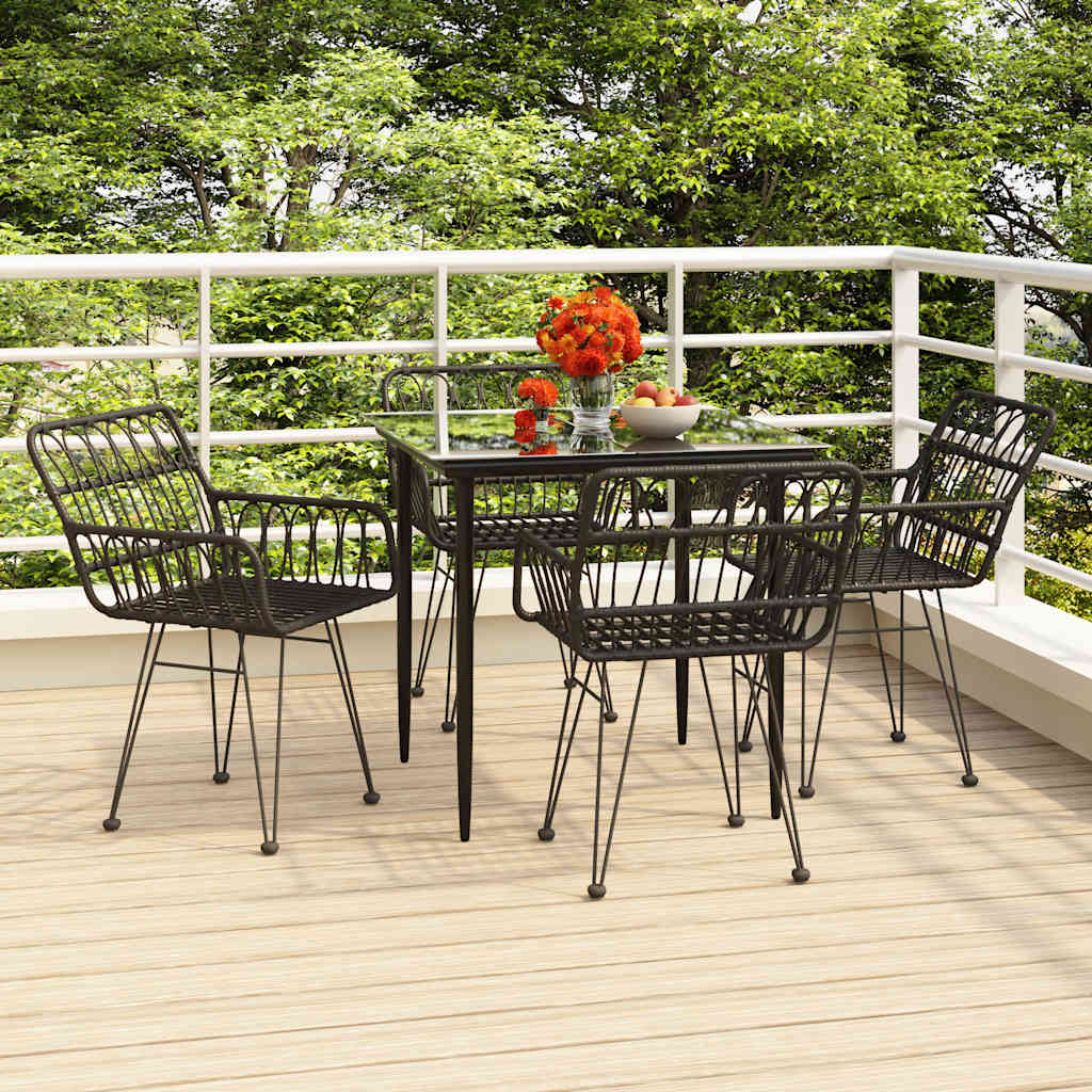 5 Piece Garden Dining Set Poly Rattan Black 4