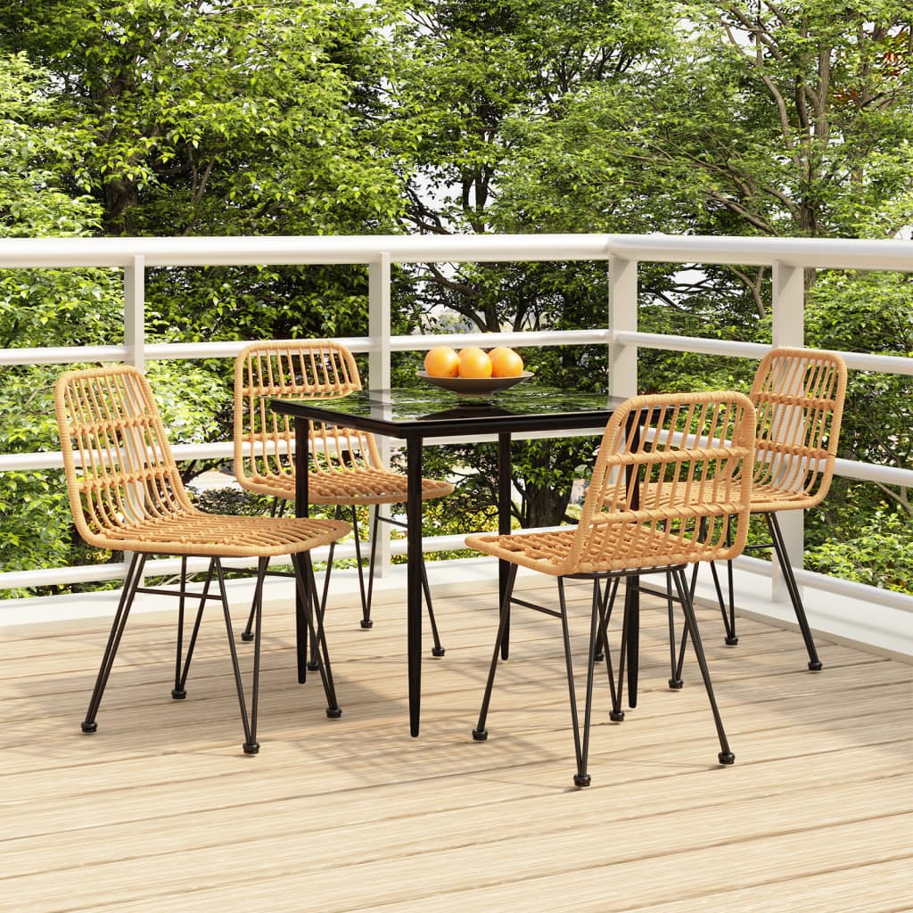 5 Piece Garden Dining Set Poly Rattan Brown 80 cm table length 4