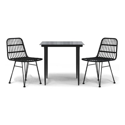 5 Piece Garden Dining Set Poly Rattan Black 80 cm table length 2