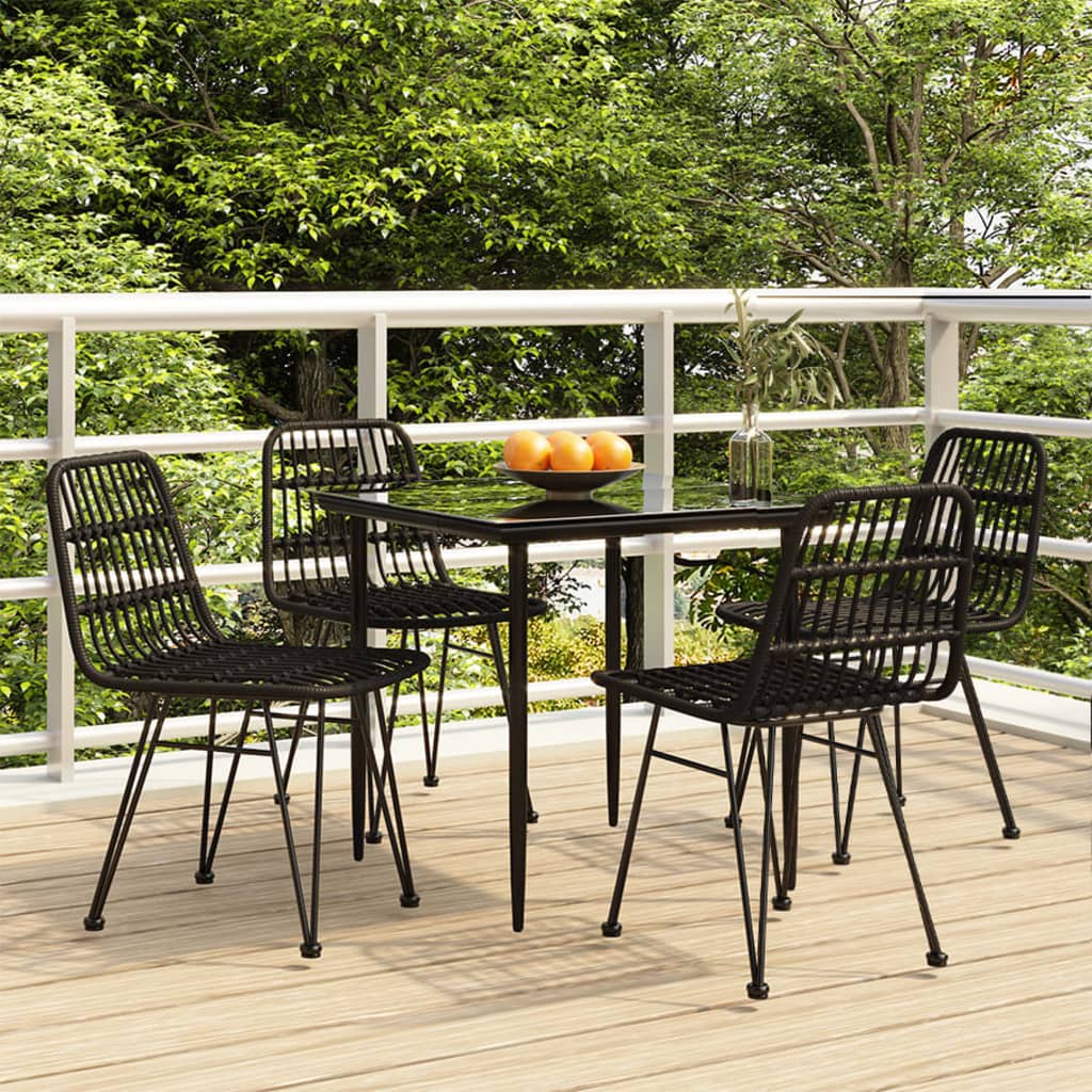 5 Piece Garden Dining Set Poly Rattan Black 80 cm table length 4