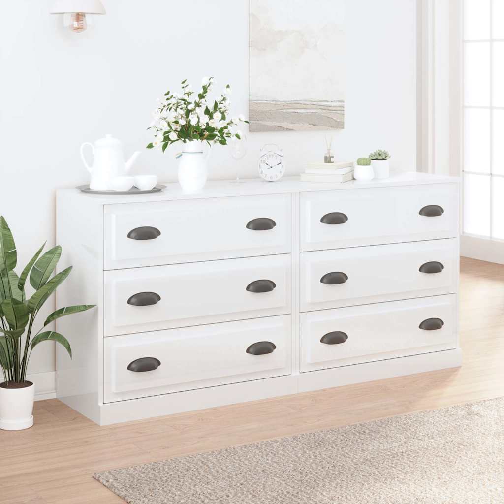 Sideboards 2 pcs Engineered Wood High gloss white