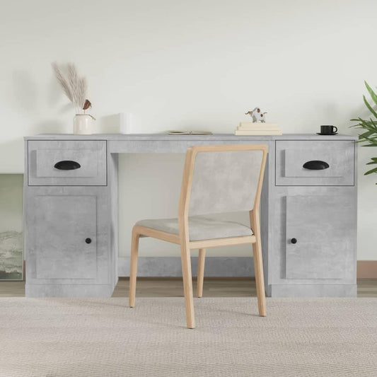 Desk with Cabinet Engineered Wood Concrete grey