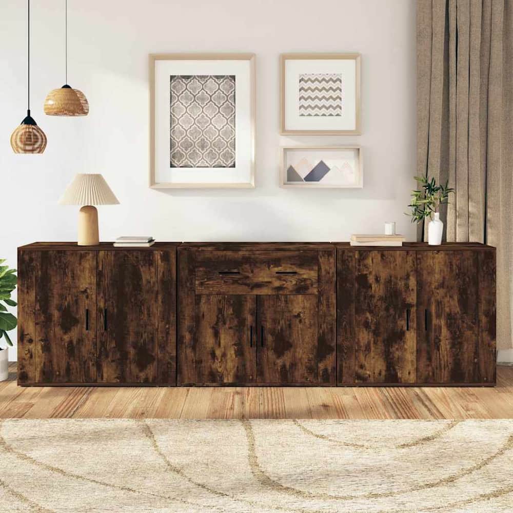 Sideboards 3 pcs Engineered Wood Smoked oak