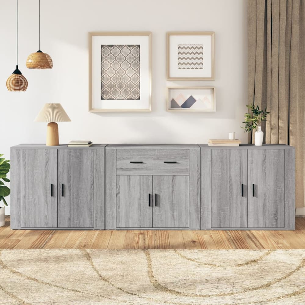 Sideboards 3 pcs Engineered Wood Grey sonoma