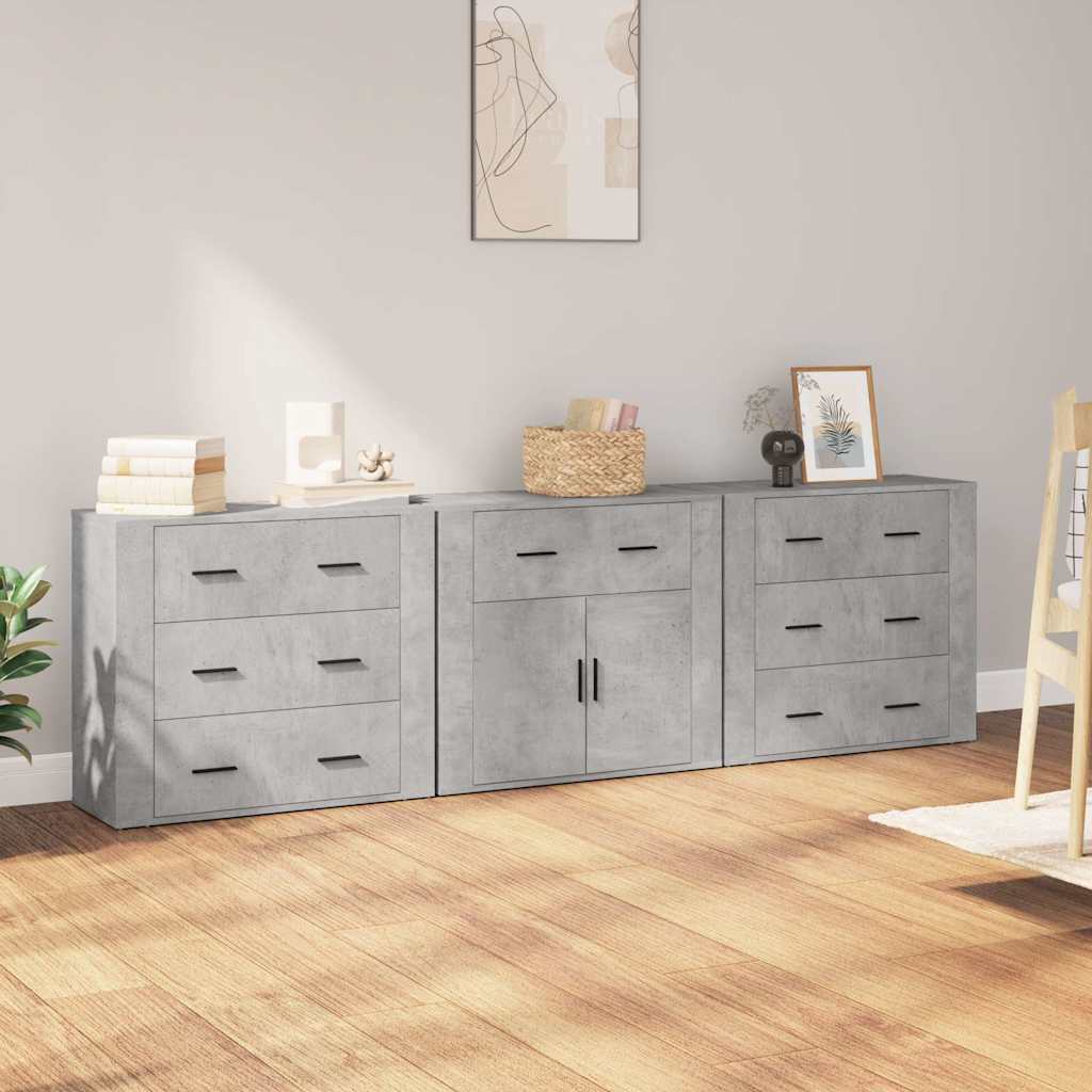 Sideboards 3 pcs Engineered Wood Concrete grey