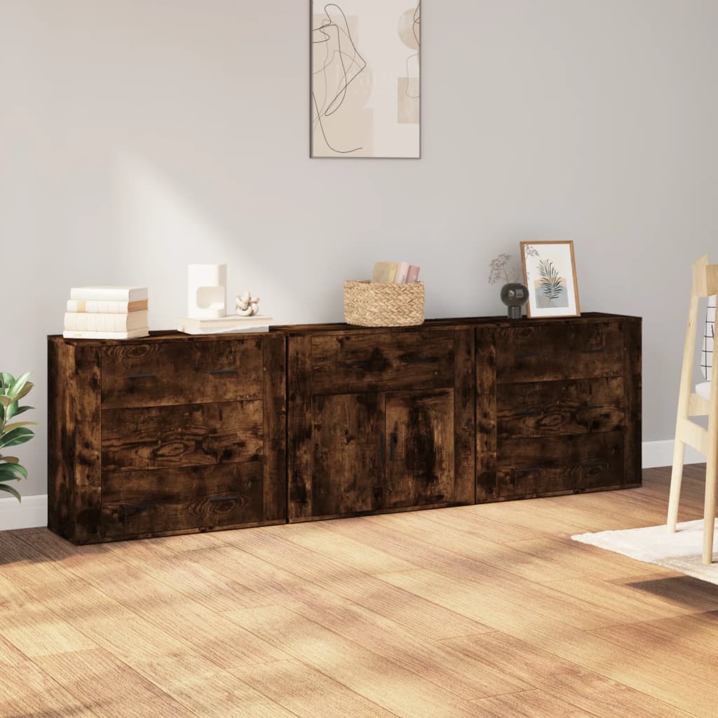 Sideboards 3 pcs Engineered Wood Smoked oak