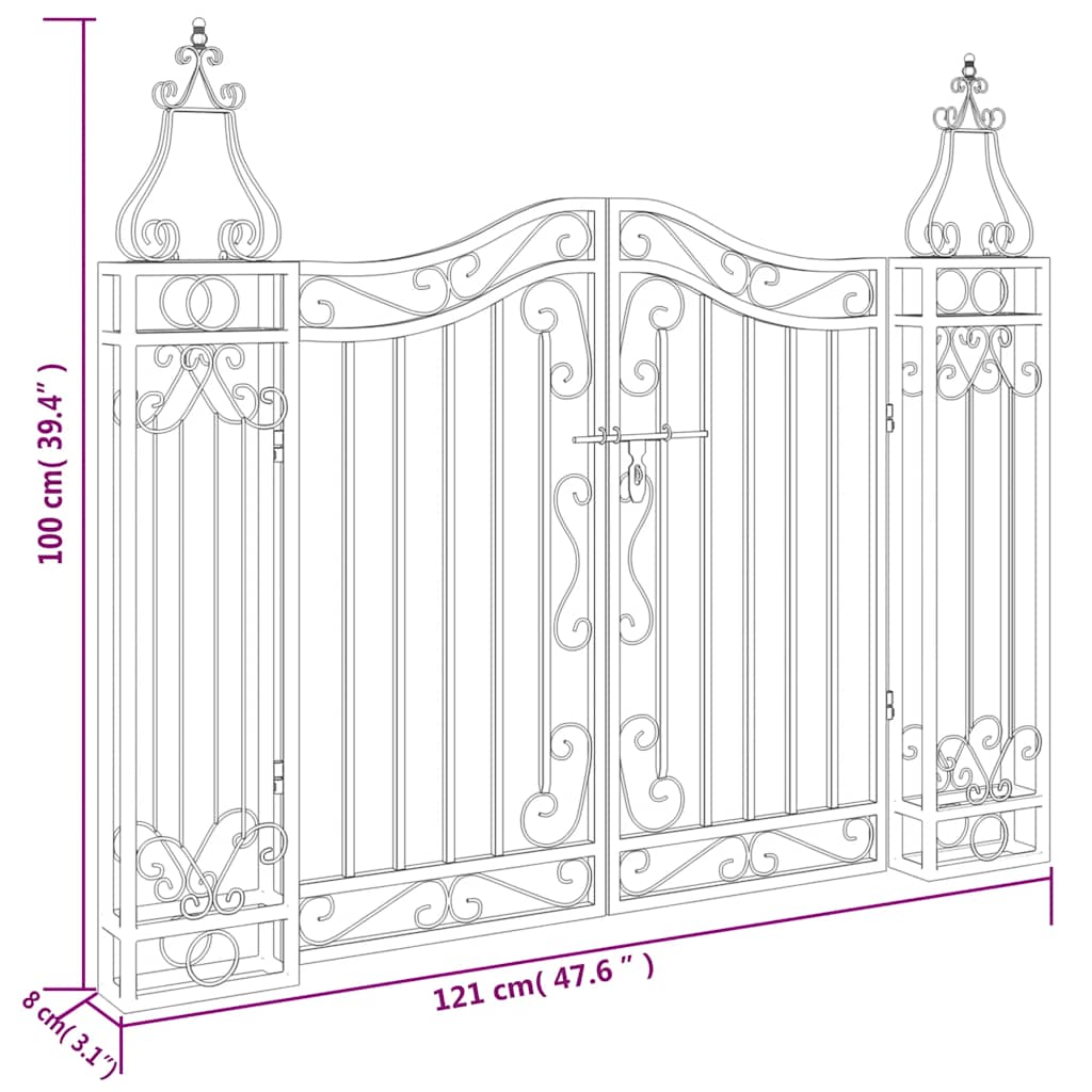 vidaXL Garden Gate Black 121x8x100 cm Wrought Iron 6
